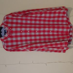 TOMMY HILFIGER Button Down Long Sleeve Shirt, Red/Gray, XXL